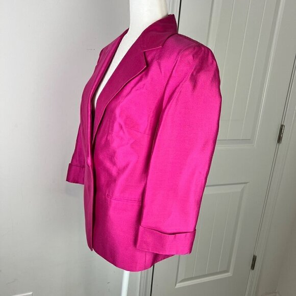 Talbots Blazer Jacket Size 8 One Button 3/4 Sleeve Silk Blend Fuchsia Pink - Picture 5 of 10